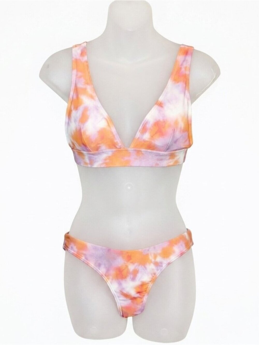 Simons Tie Dye Bikini Set Pastel Pink Orange Vneck Bralette Cheeky Bottom Small